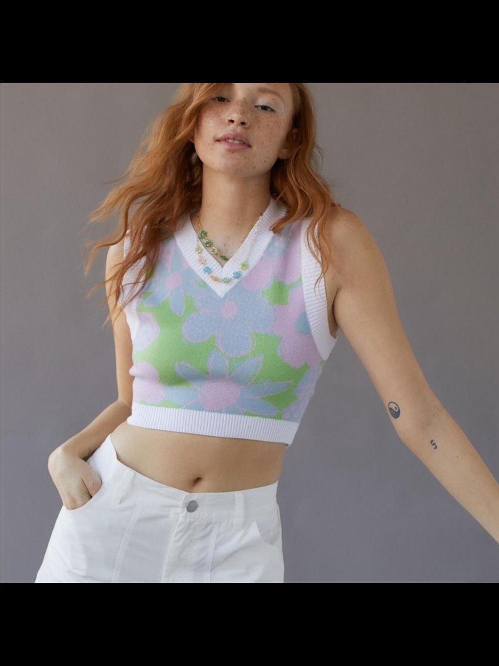 Urban Outfitters Pastel Floral V-Neck Cropped Tank